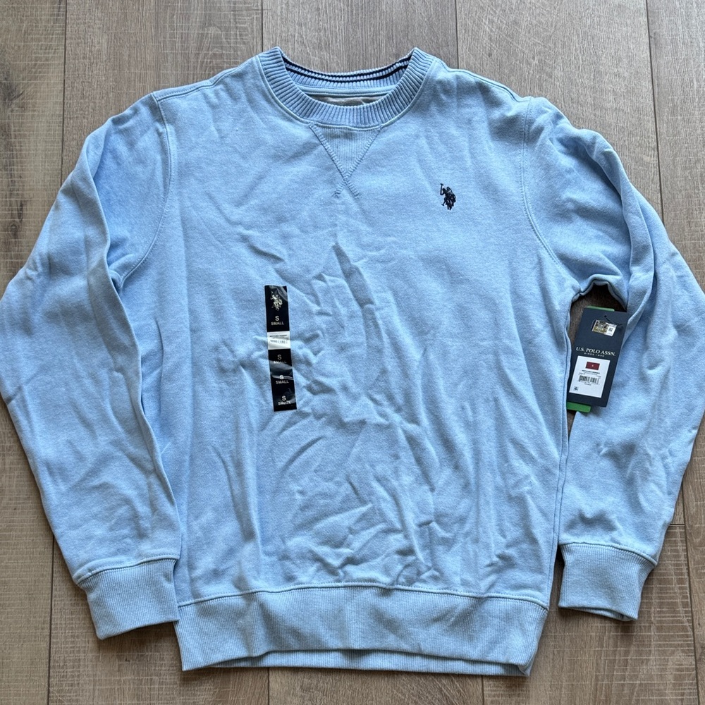 US Polo Assn. Pale Blue Crewneck Sweatshirt with Navy Logo